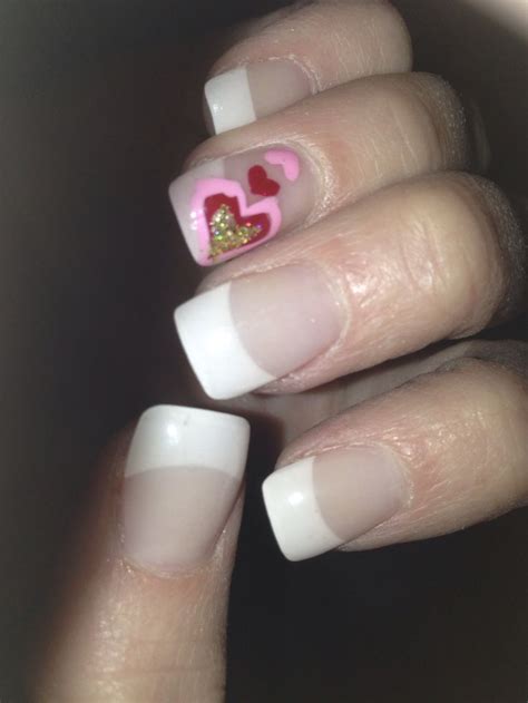 valentines nails french tip with hearts