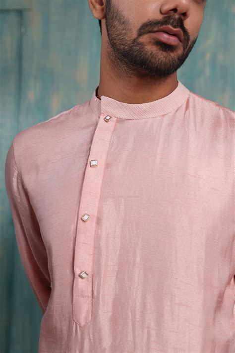Buy Smriti by Anju Agarwal Men Shell Pink Silk Kurta Set at Pernia ...