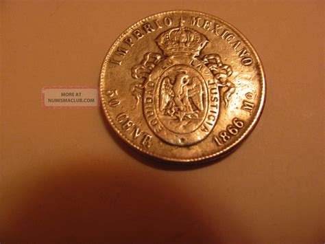 Empire Of Mexico, 1866 Maximilian Silver 50 Centavo Coin.