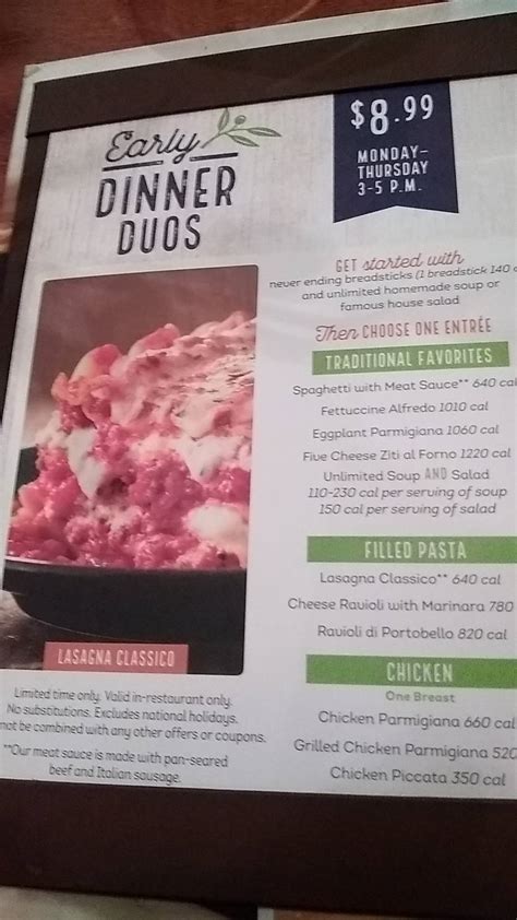 Menu at Olive Garden Italian Restaurant, Waco