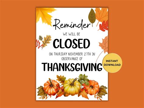 Printable Closed For Thanksgiving Signs | Rossy Printable
