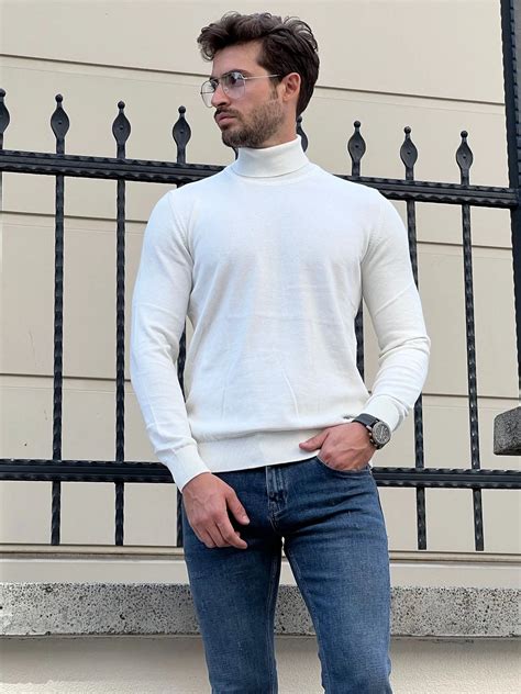 Stefano Slim Fit White Turtleneck Sweater - Stylish & Comfortable ...