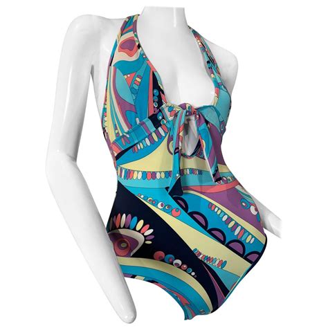 EMILIO PUCCI c.1960's Blue Signature Print Two Piece Bikini Bathing ...
