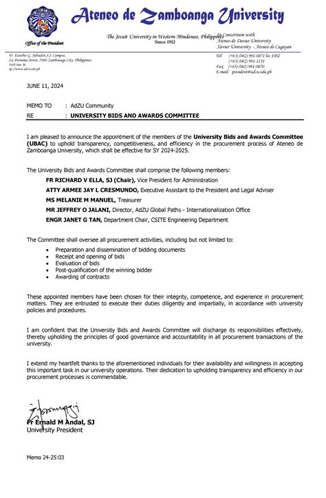 UNIVERSITY BIDS AND AWARDS COMMITTEE - Ateneo de Zamboanga University