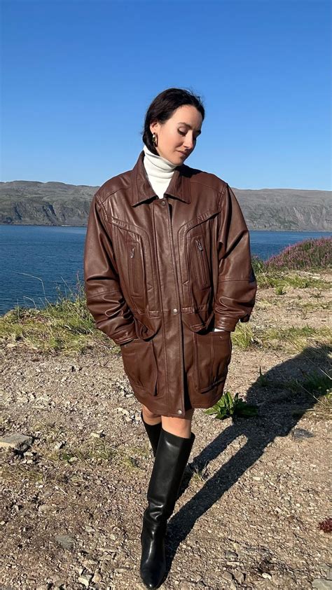 Unisex brown long leather jacket – Scandicmama