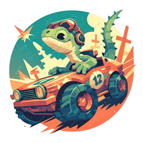 Premium Vector | A lizard driving a remote controlled car cartoon style