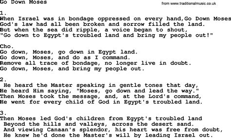 Go Down Moses - Apostolic and Pentecostal Hymns and Songs lyrics, and PDF