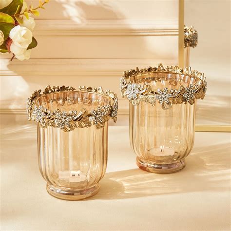 Buy Fables Aftyn Set of 2 Glass Crackle Hurricane Candle Holders from ...