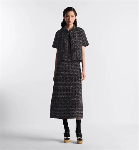 Macrocannage Mid-Length Straight Skirt Black and White Technical Cotton ...