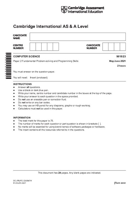 Cambridge International AS & A Level Computer Science 9618/23 Past ...