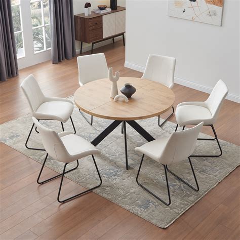 Jiexi Zerifevni 46.4 Round Dining Table Set, Mid Century India | Ubuy