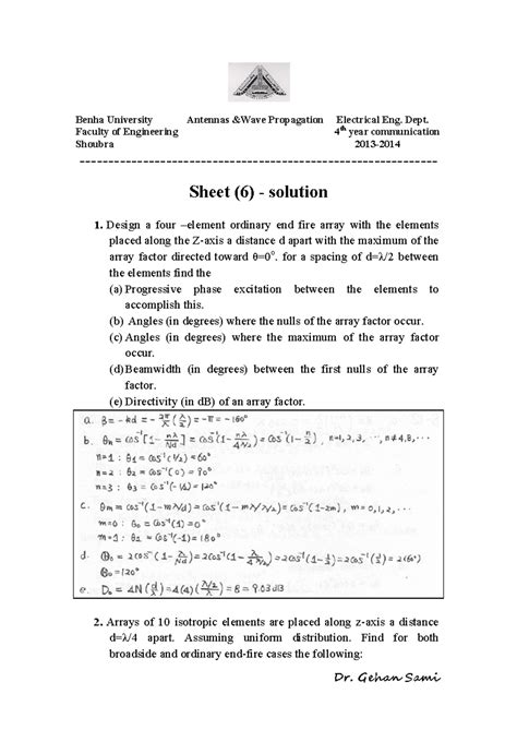 Sheet 6-solution - Benha University Antennas &Wave Propagation ...