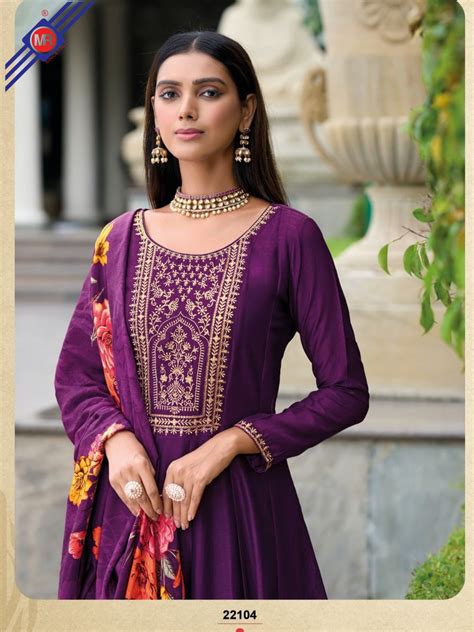 Anarkali Style Vichitra Silk Dress with Jari & Sequins Work | Russian