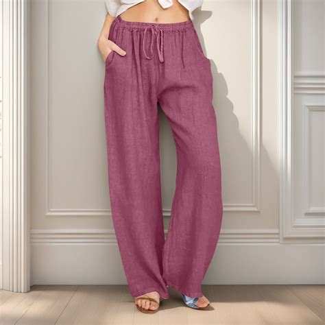 POROPL Plus Size Linen Pants Women Loose Wide Leg Drawstring Elastic ...