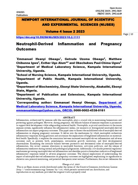 Neutrophil Inflammation and Pregnancy Outcomes | PDF | Inflammation ...