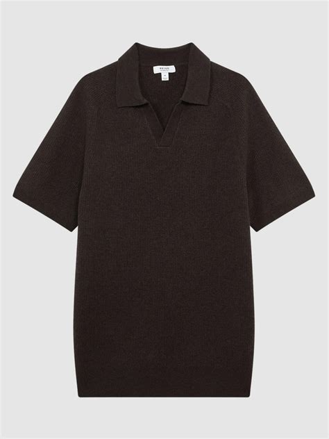 Reiss Wool Open-Collar Polo Shirt in Chocolate | REISS