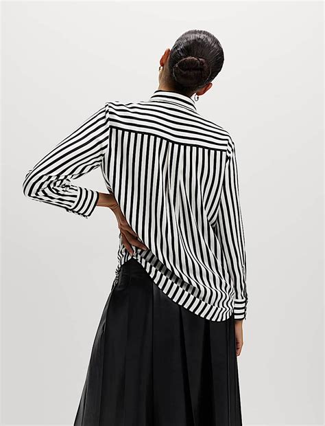 Buy Satin Striped Collared Button Through Shirt at Marks & Spencer