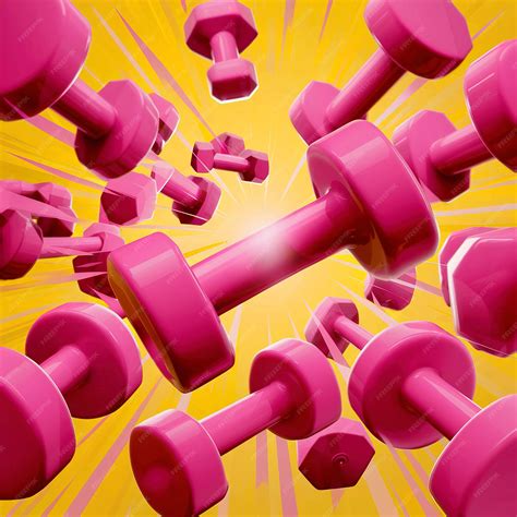 Premium Photo | Pink bright dumbbells flying air on yellow background