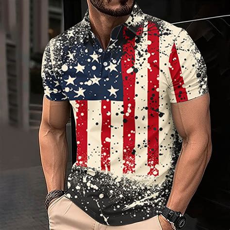 cllios 4th of July Golf Shirts Mens American Flag T Shirts Patriotic ...