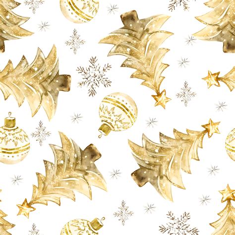 Premium Vector | Watercolor Christmas seamless pattern gold Christmas ...