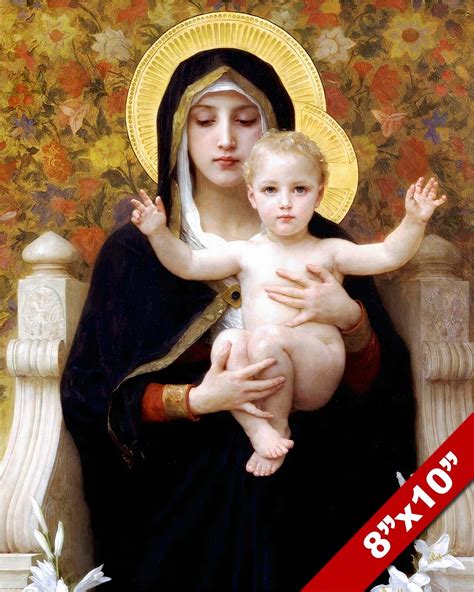 VIRGIN MARY & JESUS CHRIST CHILD OIL PAINTING ART GICLEE PRINT ON REAL ...