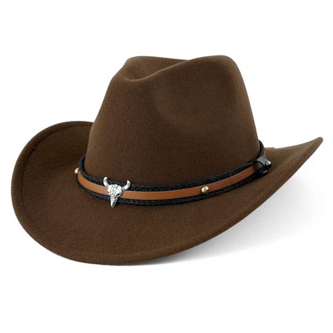 WoWstyle Unisex Brown Cowboy Hat with Adjustable Leather Band for ...