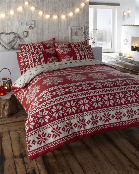 Alpine Red Duvet Cover Set Double by Yorkshire Linen