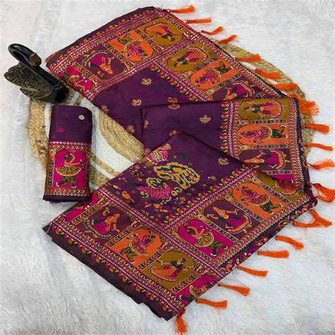 Purple Pashmina Silk Saree Enhanced with Intricate Rajwadi Zari Weaves