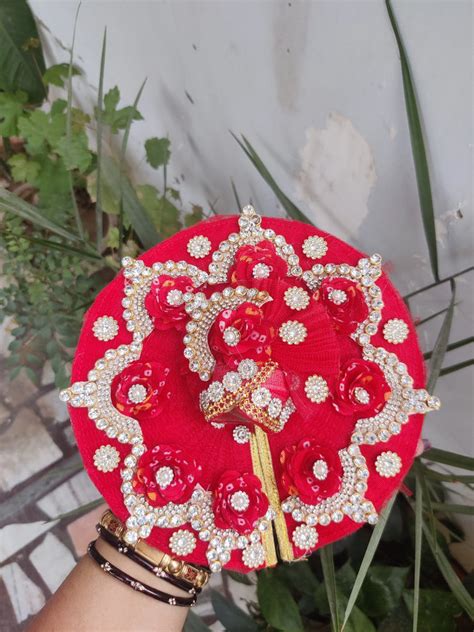 Red haar bhandej flower laddu gopal dress – Bell bottom