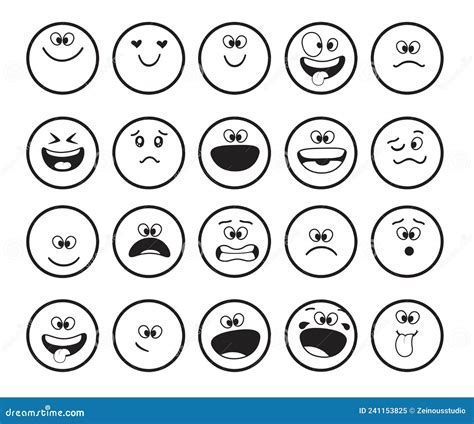 Emoji Black And White Characters Vector Set. Emoticon Doodle Emojis ...
