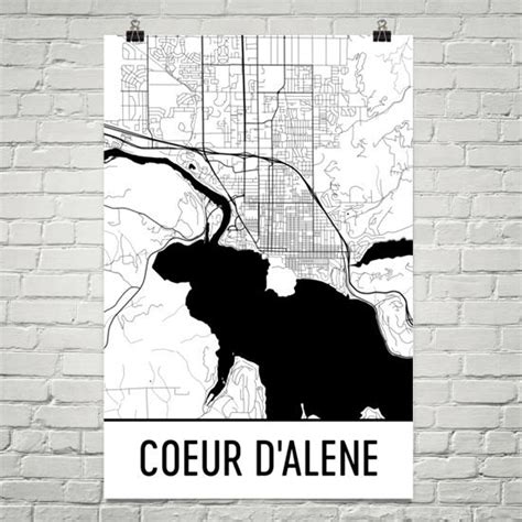 Aeticon Canvas Coeur d'Alene Idaho Map, Coeur d'Alene Art, Coeur d ...