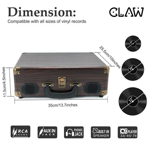 CLAW Stag Portable Vinyl Record Player Turntable with Built-in Stereo ...