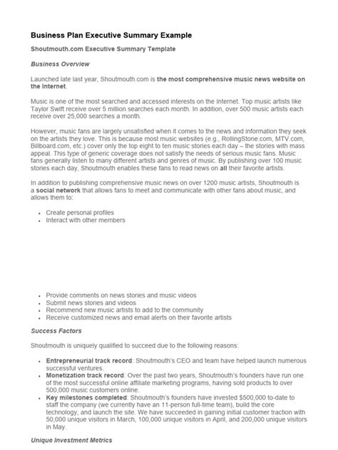 Business Plan Summary 的图像结果