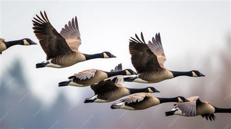 Premium Photo | Flock of Canadian geese flying in the sky