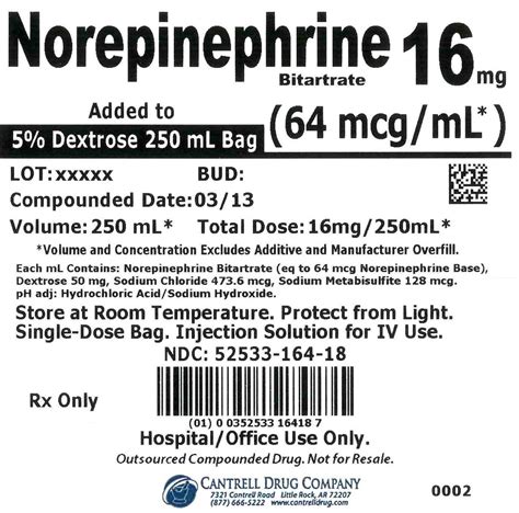 Norepinephrine Bitartrate (Cantrell Drug Company): FDA Package Insert