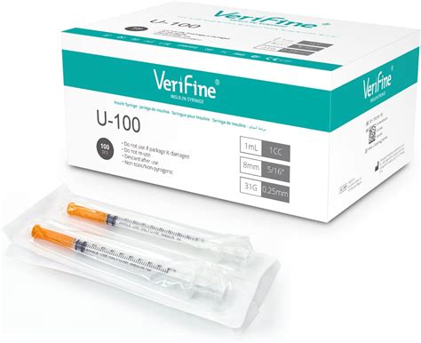 Amazon.com: Verifine U-100 Insulin Syringe, 31G 5/16“ 1cc Individually Sealed (100 Counts ...
