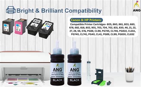 ANG Refill Ink Kit for Canon PG-47 Ink Cartridge – 2 Black Ink Bottles ...