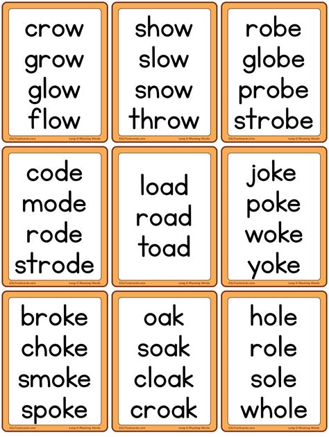 Long Vowel Rhyming Words - ESL Flashcards