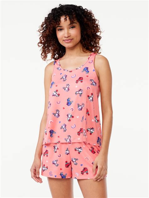 Joyspun Women's Print Tank Top and Shorts Pajama Set, 2-Piece, Sizes S ...