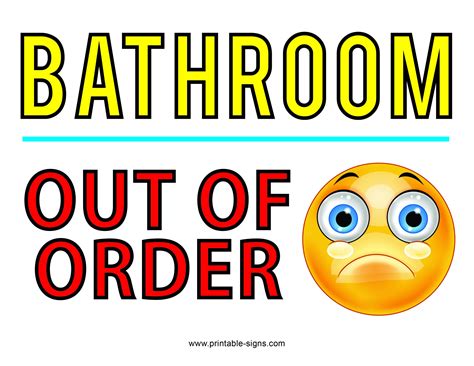 Bathroom Out of Order Sign Printable with Sad Smiley - Printable Signs