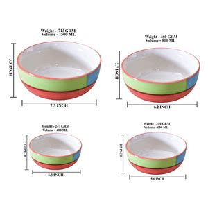 Buy KunhaR Ceramic Mixing Bowls - 1500 Ml, 800 Ml, 600 Ml and 400 Ml, 4 ...