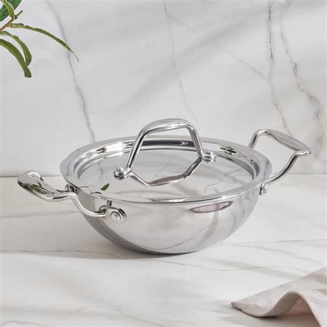 Buy Valeria Carin Stainless Steel Kadhai with Lid - 16cm from Home ...