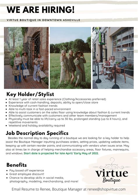 Looking to add to my team in about a month! Virtue Boutique in Downtown ...