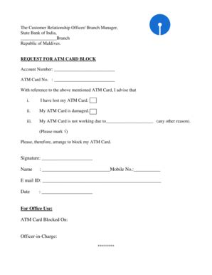 ATM Card Block Request Form - Blank Fillable Template | Fill Out, Print ...
