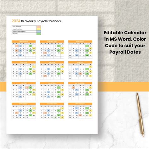 2024 Bi-weekly Payroll Calendar Template - Etsy
