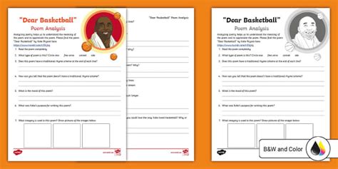 Dear Basketball Poetic Devices Worksheet | Twinkl USA