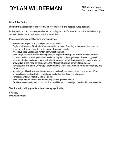 Hospice Nurse Cover Letter | Velvet Jobs