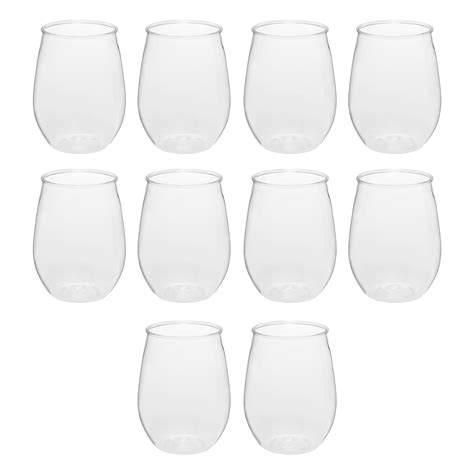 10 Stemless Plastic Wine Glasses Set, 10 oz. - Tritan, Barware - Clear ...