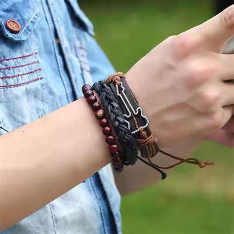 Buy Now Premium Leather Bracelet - GUITARBOUND - 3 Pcs Genuine Braided ...