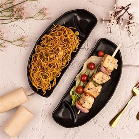 Buy VarEesha White Rectangle Ceramic Kabab Snacks Platter Online at Low ...